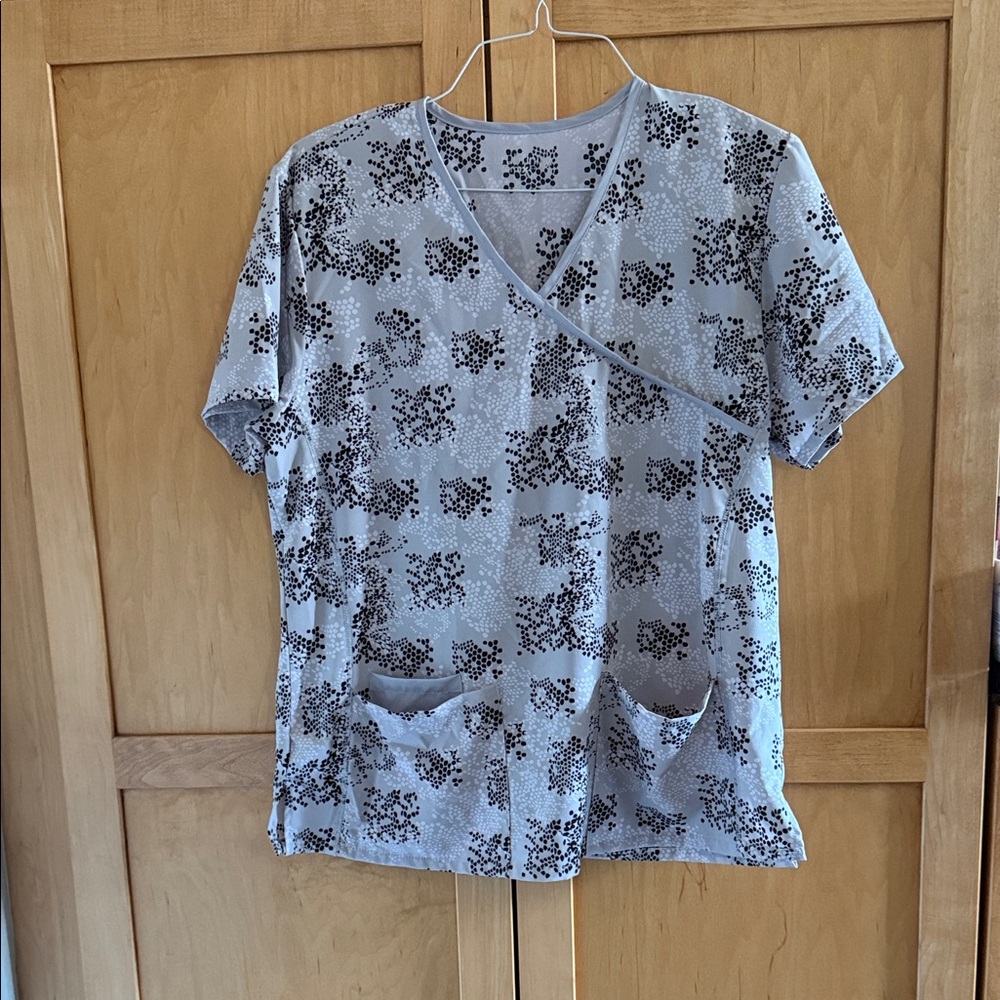 Gray Patterned Scrub Top